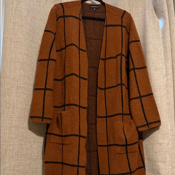 Fortune + Ivy Sweaters - FORTUNE + IVY Brown Grid Pattern Long Cardigan 2X